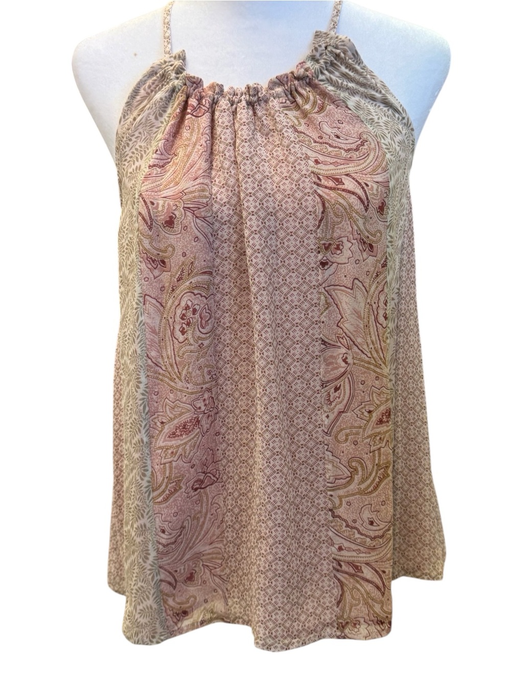 Joie Pink & Cream White Boho Paisley Flowing Tank Top